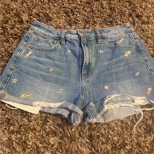 American Eagle Outfitters Blue Embroidered Jean Shorts